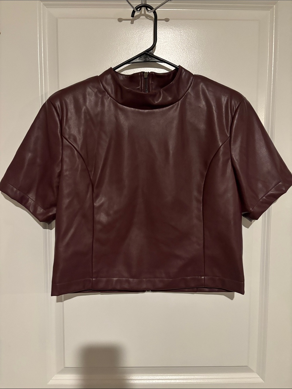 Steve Madden Faux Leather Crop Top in Burgundy